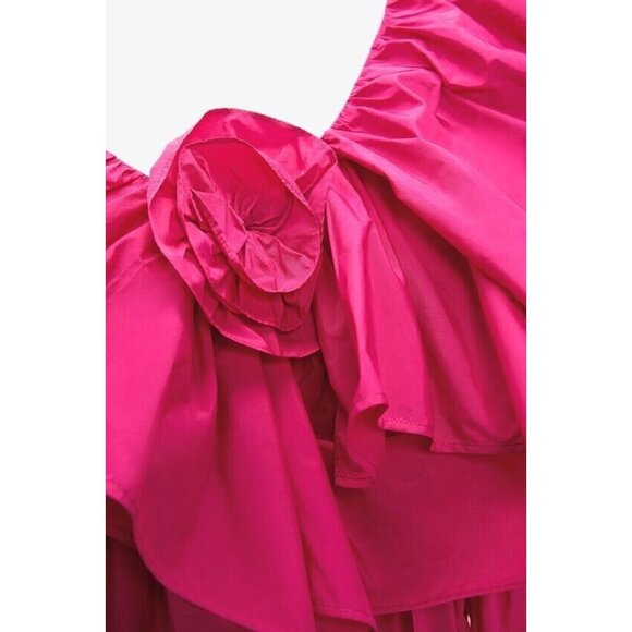 ZARA WOMAN NWT  FUCHSIA RUFFLED ASYMMETRIC TOP 8546/180 SIZE XS - Picture 6 of 8